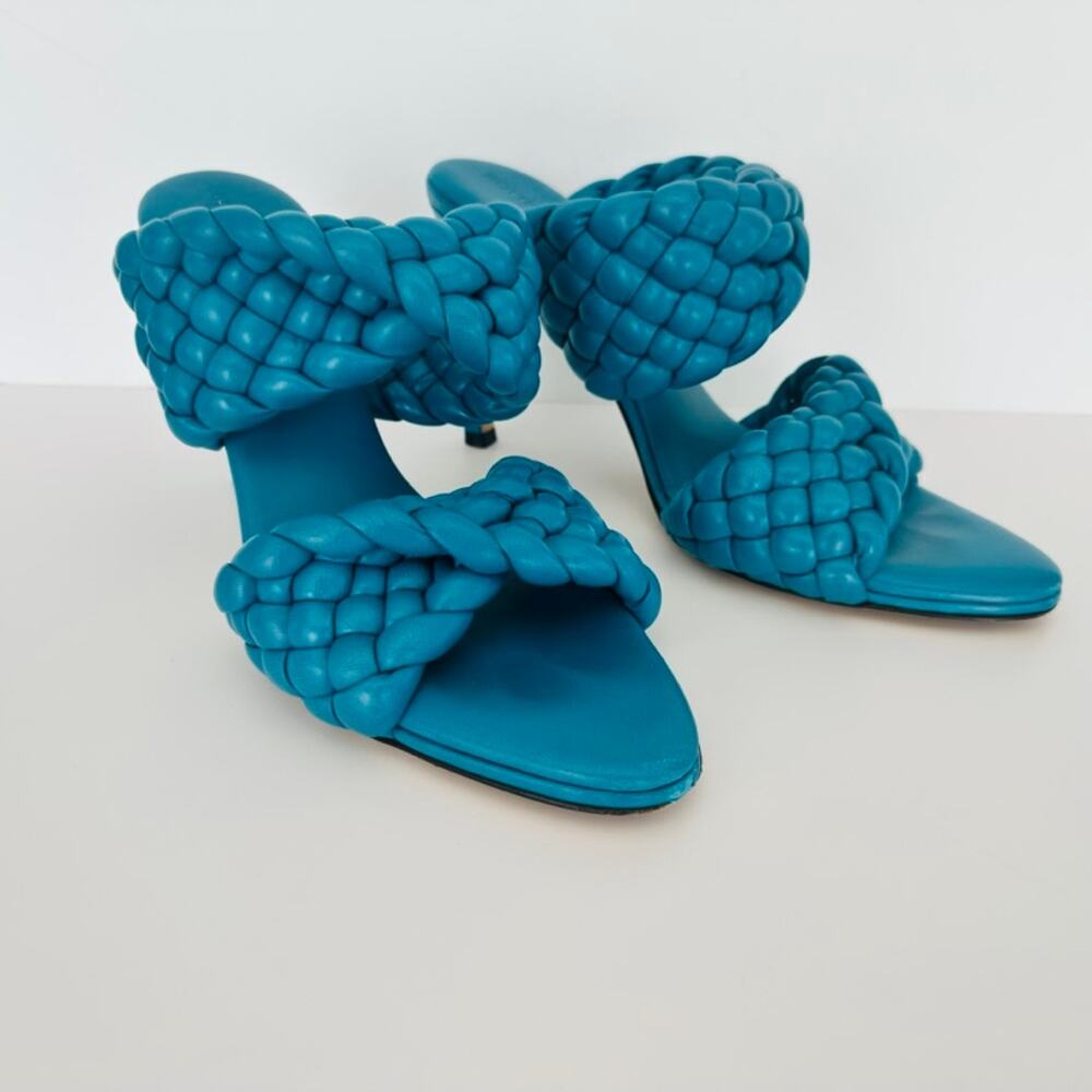 Bottega Veneta The Curve Mule Braided Leather Sandal Teal Blue Size 39 Luxury